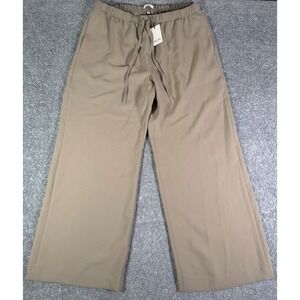 NWT Aritzia The Lodge Pant Crepette Wide Leg Folio Taupe Women's Size XL Pull-On